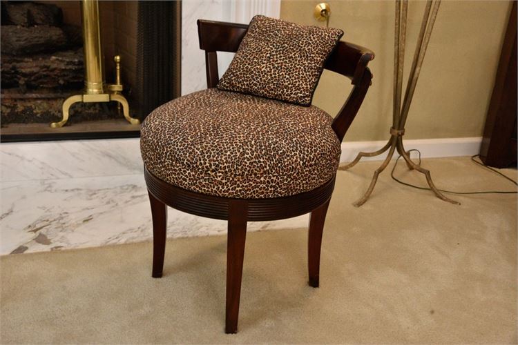 Round Back Cheetah Print Upholstered Stool With Accent Pillow