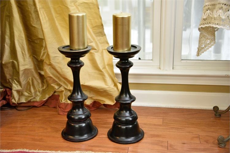 Pair Black Painted Candle Pricks