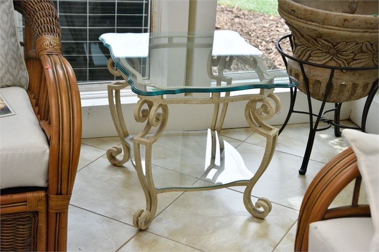 Scrolled Metal Glass Top End Table