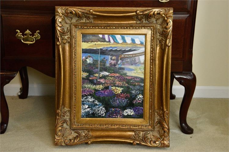 Framed Floral Landscape in Gilt Frame Signed D. Hart