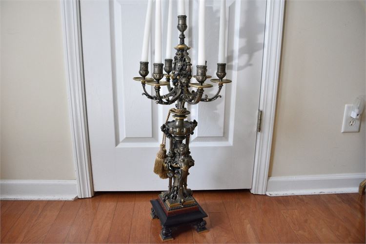 Antique Bronze and Marble Figural Candelabra as Lamp