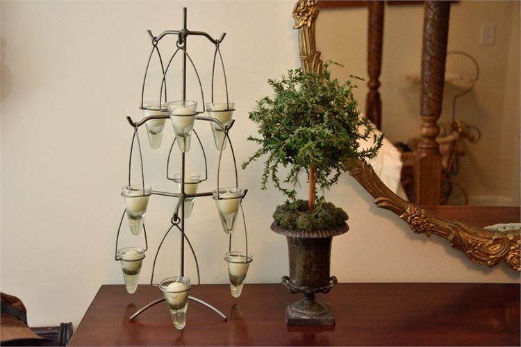 Decorative Candle Holder and Faux Plant In Urn