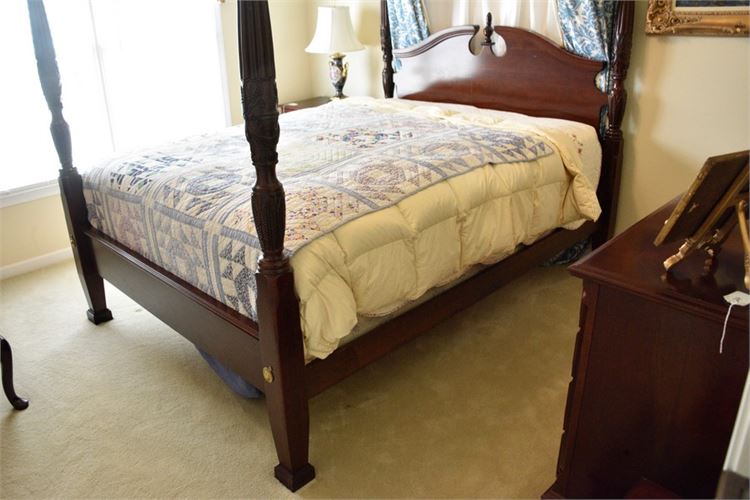 Mahogany Four Poster Bed With Carved Details