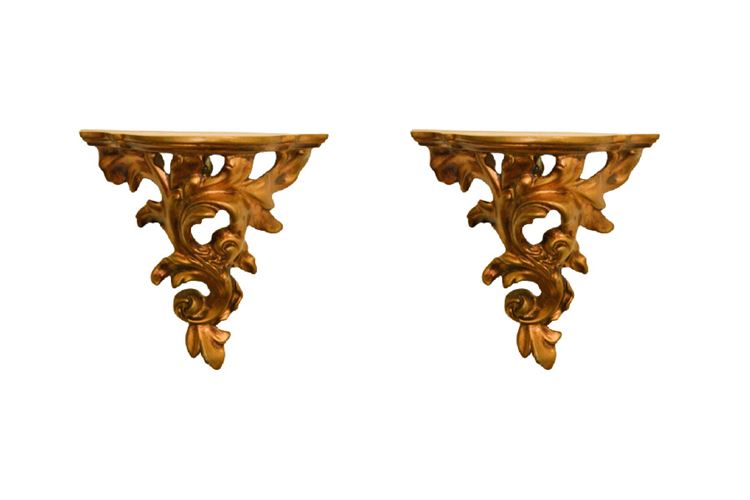 Pair Gilt Filigree Form Wall Brackets