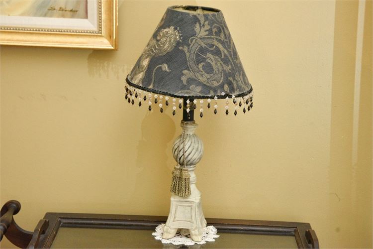 Painted Table Lamp With Patterned and Beaded Shade