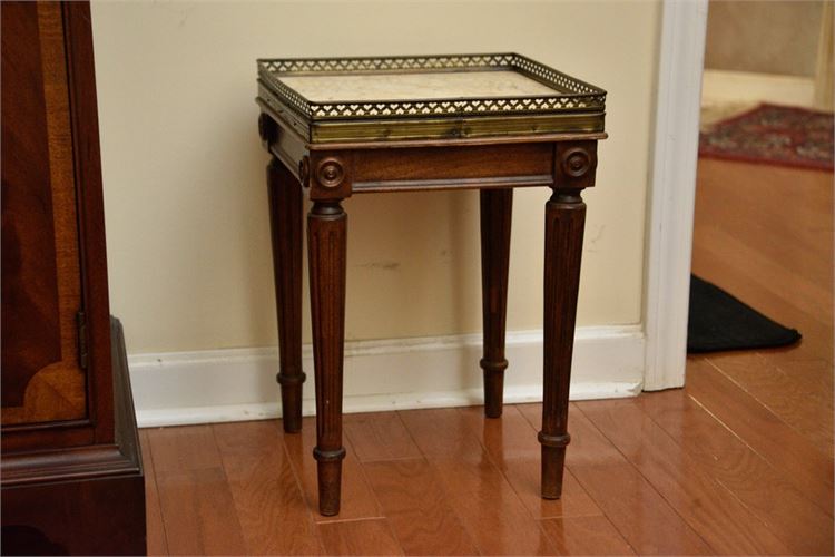 Marble Top End Table With Brass Gallery