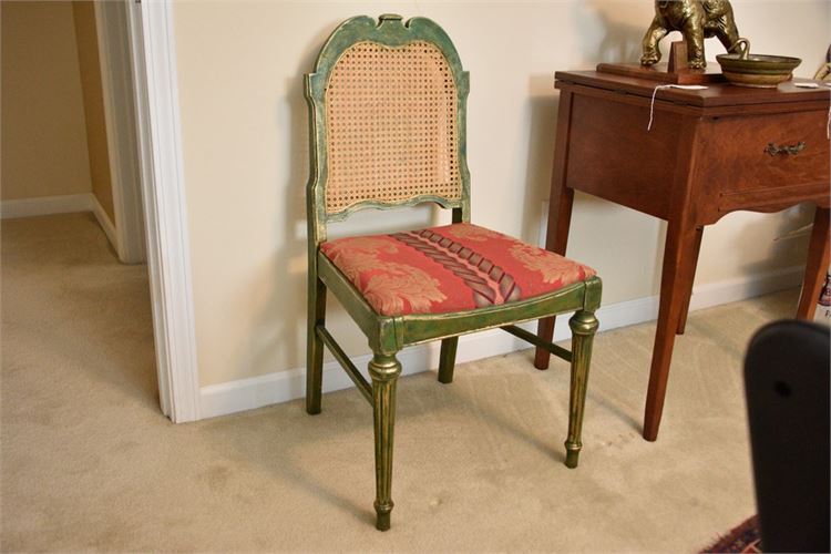 Painted Caine Back Chair With Upholstered Seat