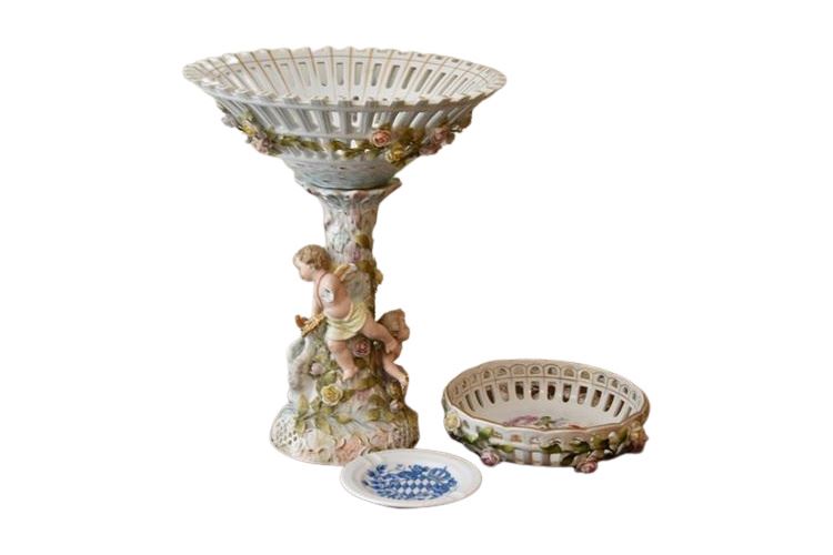 Porcelain Compote and Two (2) Dishes