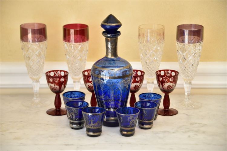 Group Cranberry and Cobalt Blue Glassware