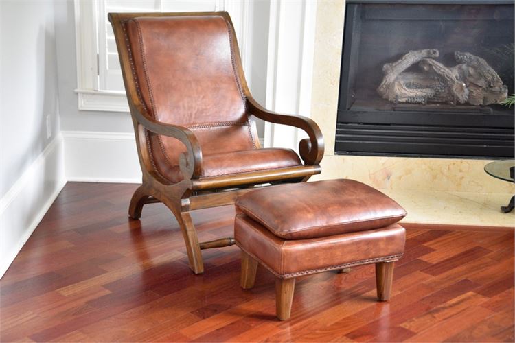 Leather Upholstered Bent Wood Armchair With Ottoman