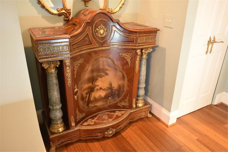 Marquetry Inlaid  Cabinet With Bronze and Marble Accents