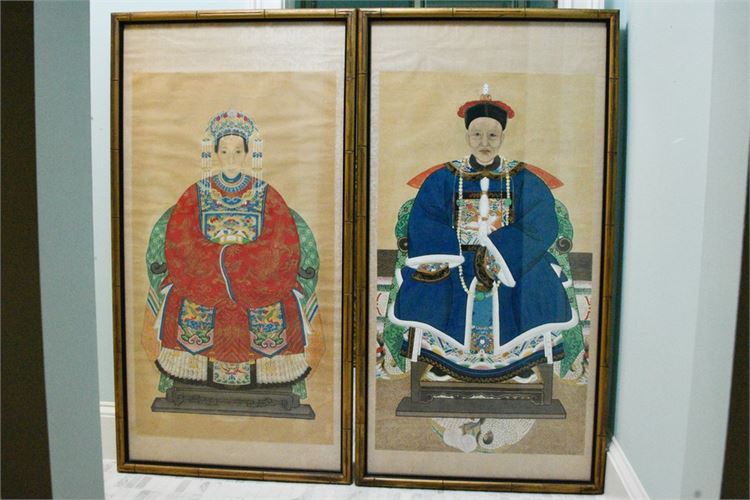 Pair Asian Ancestral Portraits