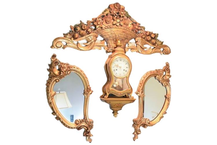 Lacquer Decorated  Le Castel Gilt Mantel Clock Other Gilt and Painted Wall Décor