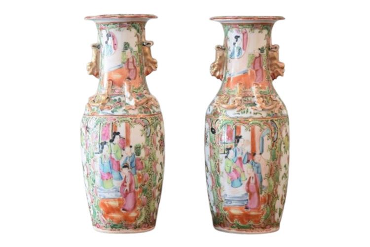 Pair Chinese Rose Medalion Porcelain Vases