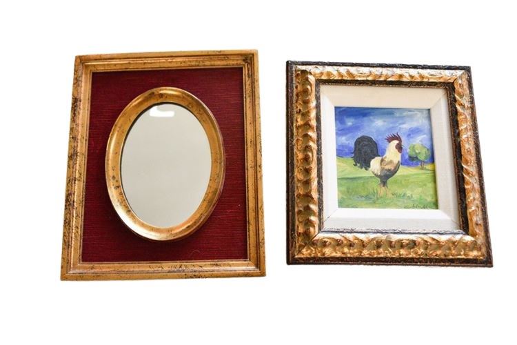 Wall Mirror and Framed Artwork