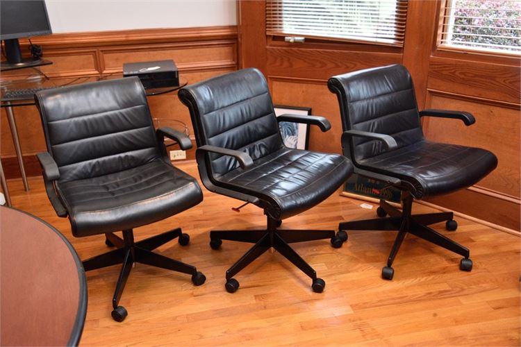 Three (3) Leather Upholstered Office Chairs