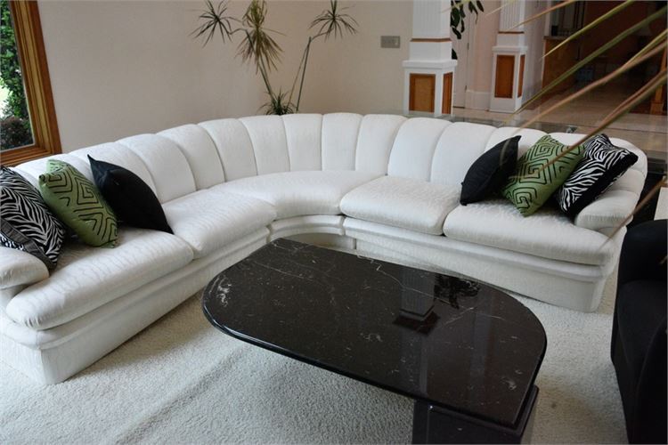 Deco Style Scallop Back White Patterned Sectional