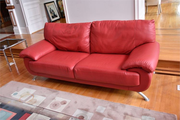 NICOLETTI Red Leather Italian Sofa