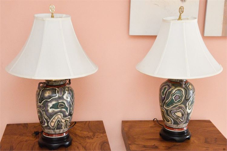 Pair Asian Table Lamps With Shades