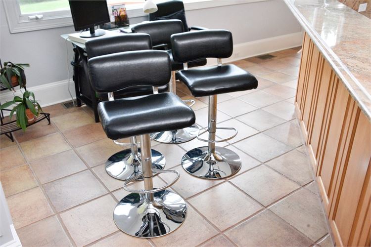 Four (4) Chrome and Leather Barstools