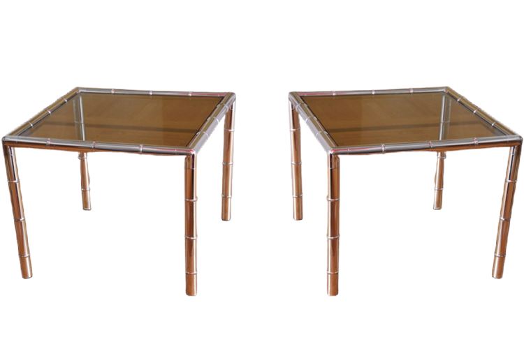 Pair Silver Painted Bamboo Look Coffee End Tables