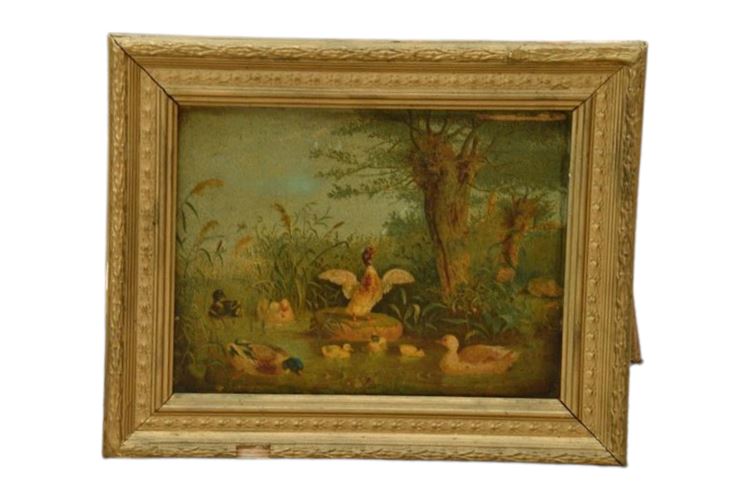 Oil On Canvas Pond Scene In Gilt Frame