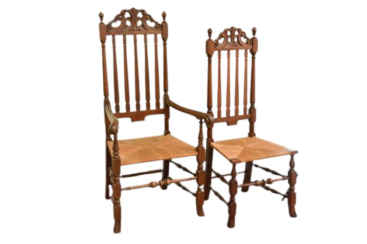 Two (2) Spindle Back Rush Seat Chairs