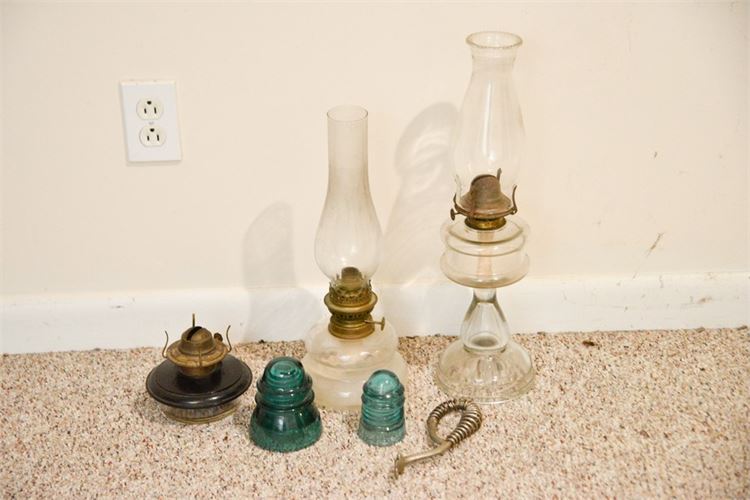 Vintage Oil Lamps and Glass Shades