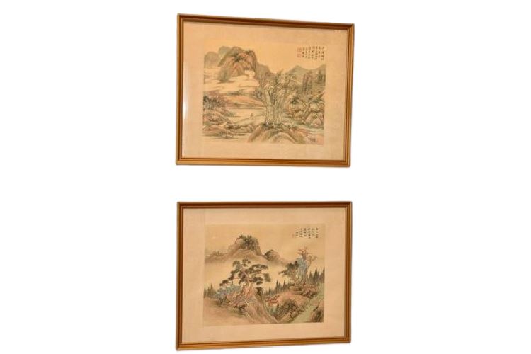 Pair Framed Chinese Paintings On Silk Circa 1960.