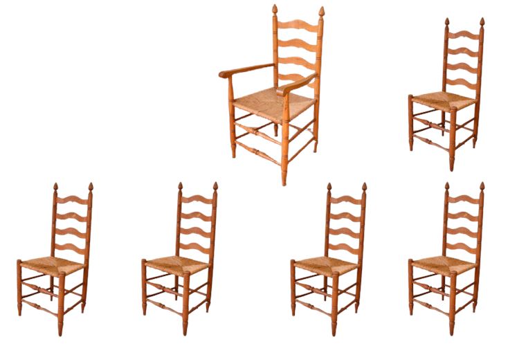 Six (6) Ladder Back Rush Seat Chairs