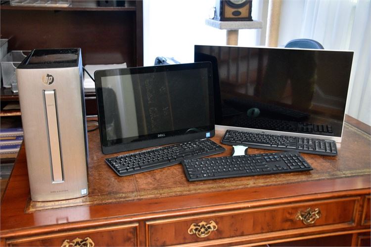 DELL ALL IN ONE  COMPUTER W/ HP Computer Two Monitors Three Keyboards