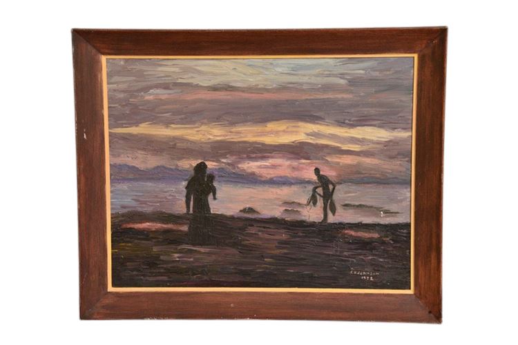 EV Johnson Framed Beach Scene Dated 1972