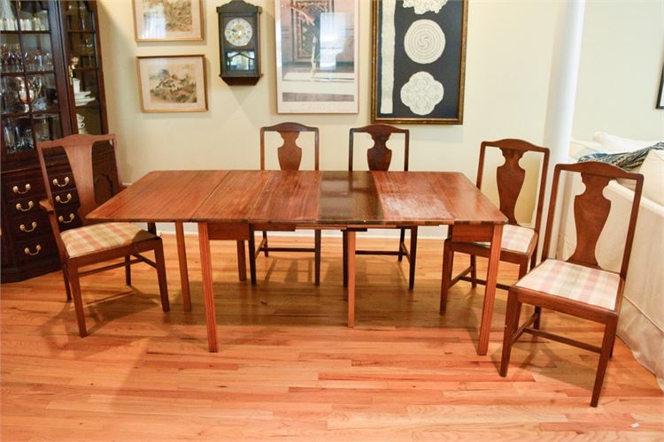 Antique Extending Console Dining Table With Five (5) Dining Chairs