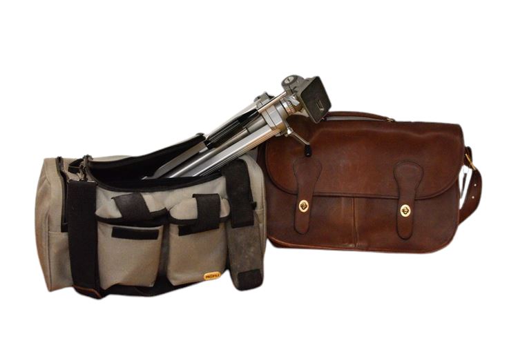 Camera Bag With Tripod and Leather Briefcase