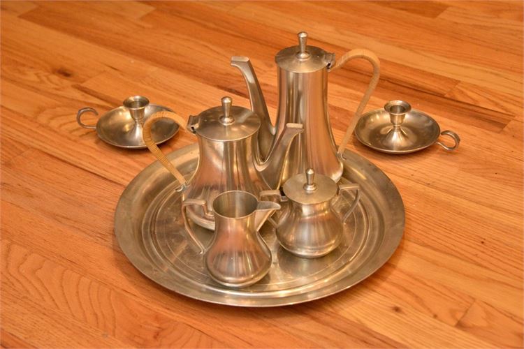 Metal Tea Service Items and Table Décor