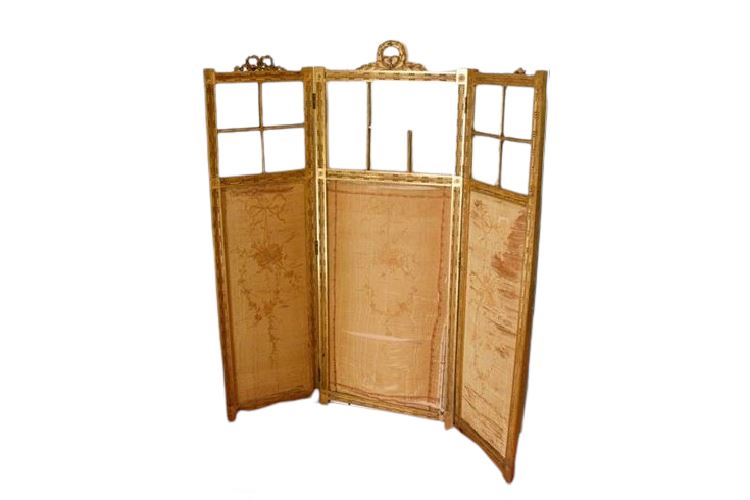 Antique Gilt and Upholstered Three Panel Screen