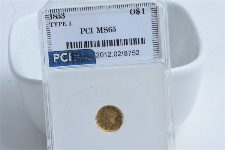 1853 G $1 Coin, Type 1-PCI MS65