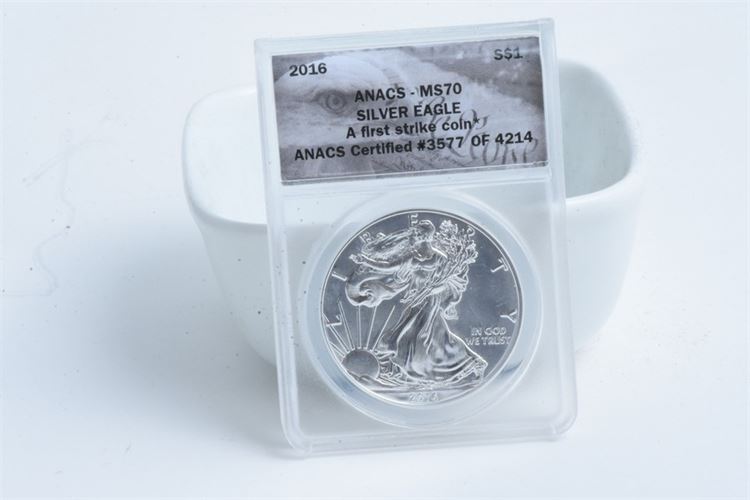 2016 ANACS MS70 Silver Eagle First Strike Coin-ANACS Cert #3577 of 4214