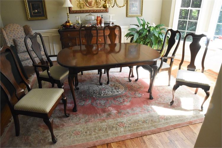 Dining Table With Six (6) Chair With Upholstered Seats w/ Leaves