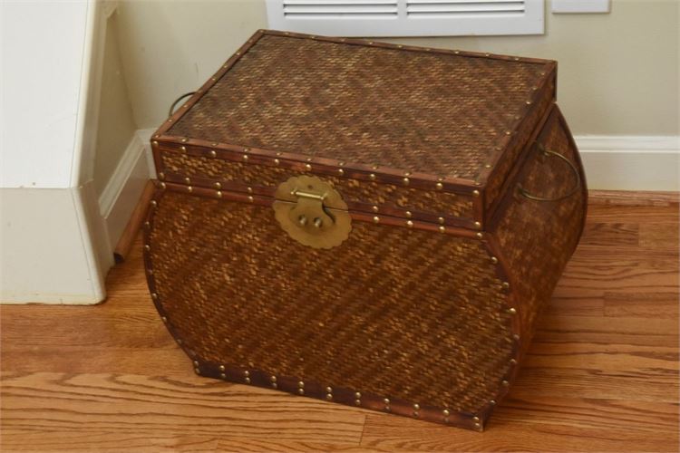Rattan Trunk With Brass Hardware and Nail Head Details