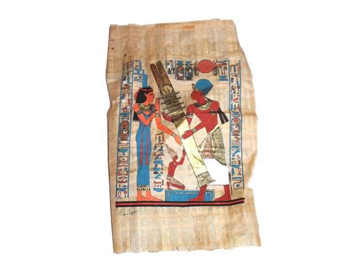Vintage Signed Egyptian Hand Painted on Papyrus