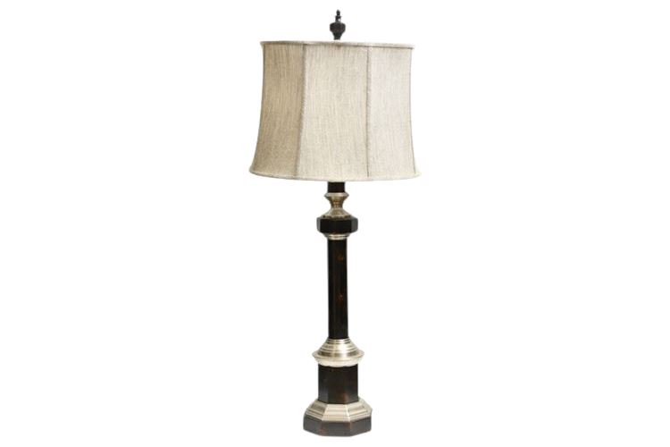 Black and Silver Painted Column Table Lamp With Shade