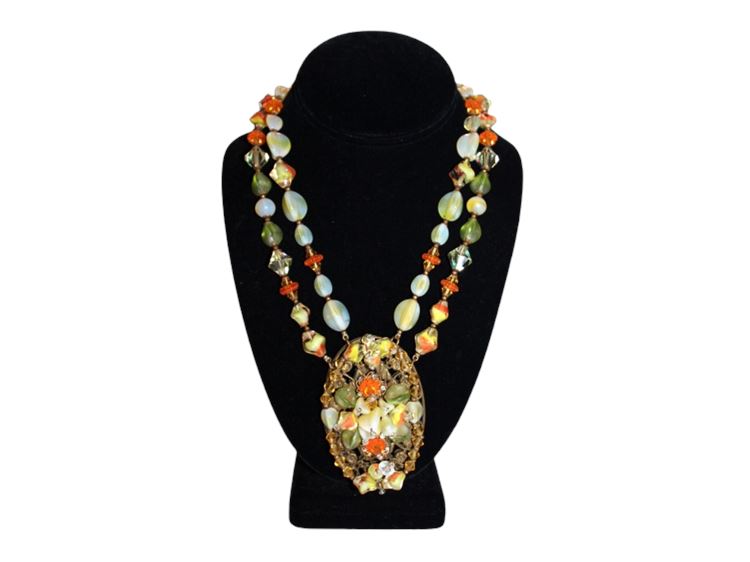 Miriam Haskell Signed Gilt Venetian Glass Bead Necklace, c. 1930's