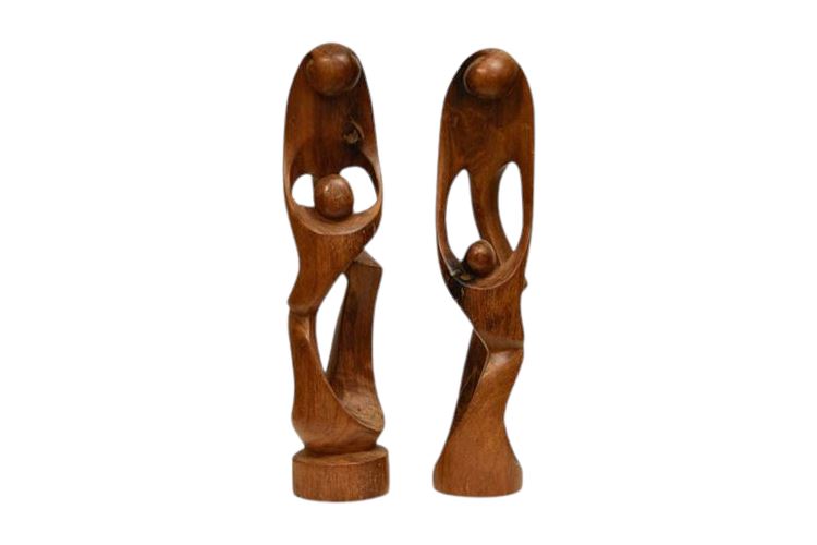 Pair Abstract Wooden Sculpture