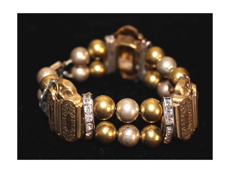 Vintage Gold and Silver Tone Beaded Rhinestone Bracelet