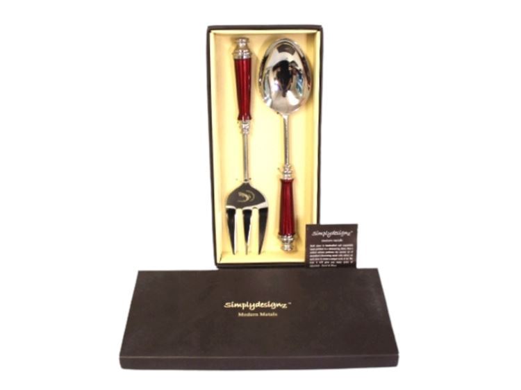 Modern Metals 3 Tined Ruby Red Fork & Spoon, 11 1/2" Tall (New) No.2