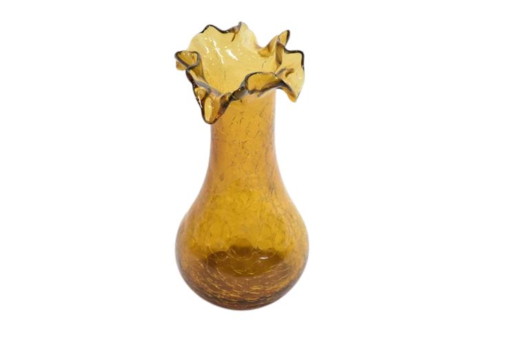 Crackle Glass Wave Edge Vase Possibly Blenko