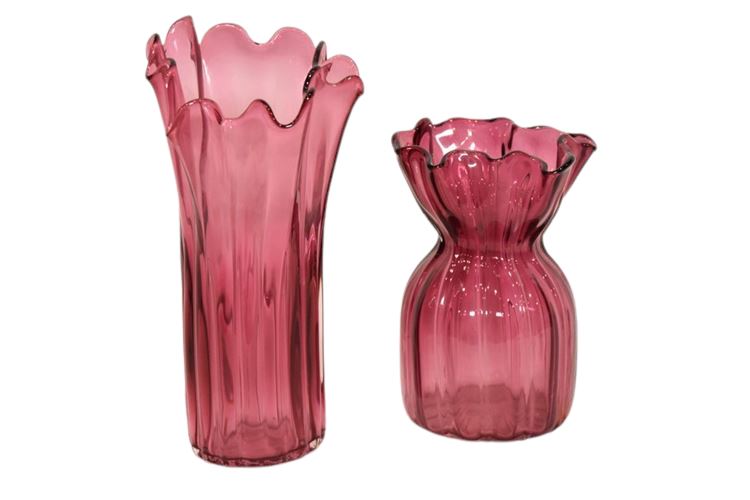 TWO (2) FLUTED CRANBERRY ART GLASS VASES