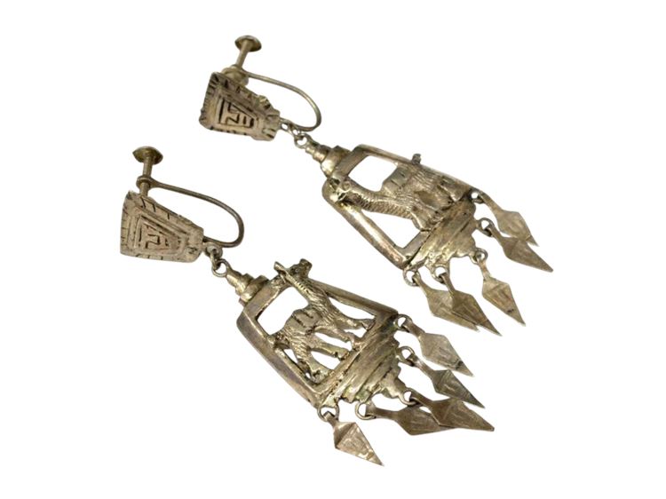 Peru Incas Llama Sterling Silver Chandelier Earrings