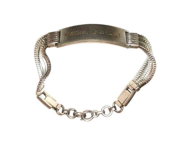 Men's Solid Sterling SIlver Double Snake Chain ID Bracelet